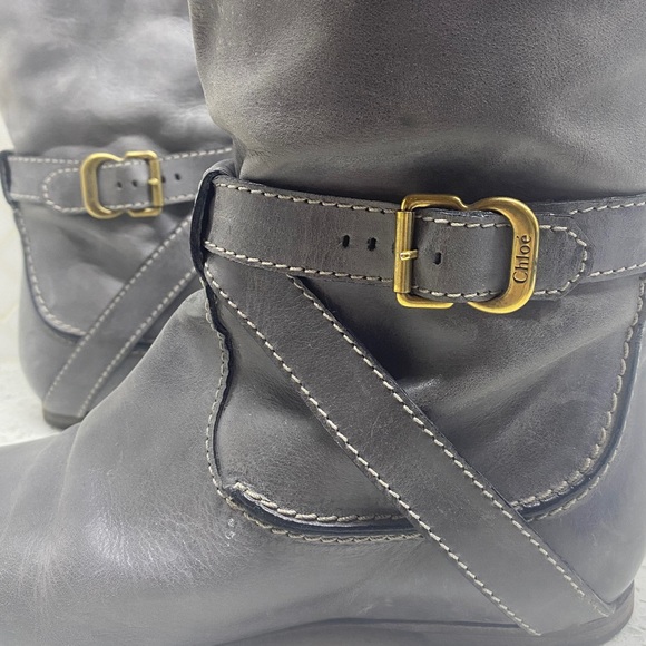 Chloe Grey Leather Knee High Riding Boots 36.5 - Picture 3 of 13